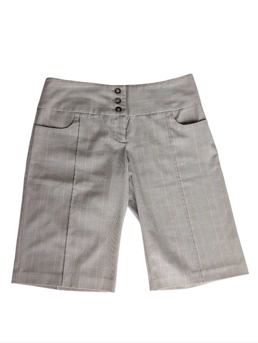Speechless Plaid Y2K Bermuda Retro Shorts Junior 9 Gray/Tan Pink Pockets